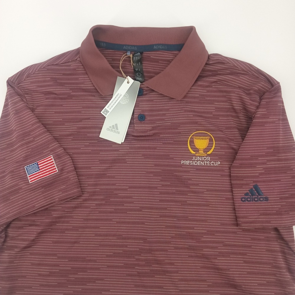 Adidas Mens Junior Presidents Cup Golf Polo Shirt Maroon Striped Small NWT